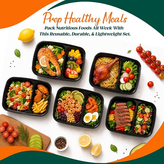 100 Pack32 oz Meal Prep Containers, 2-Compartment Reusable Food Storage - Image 6