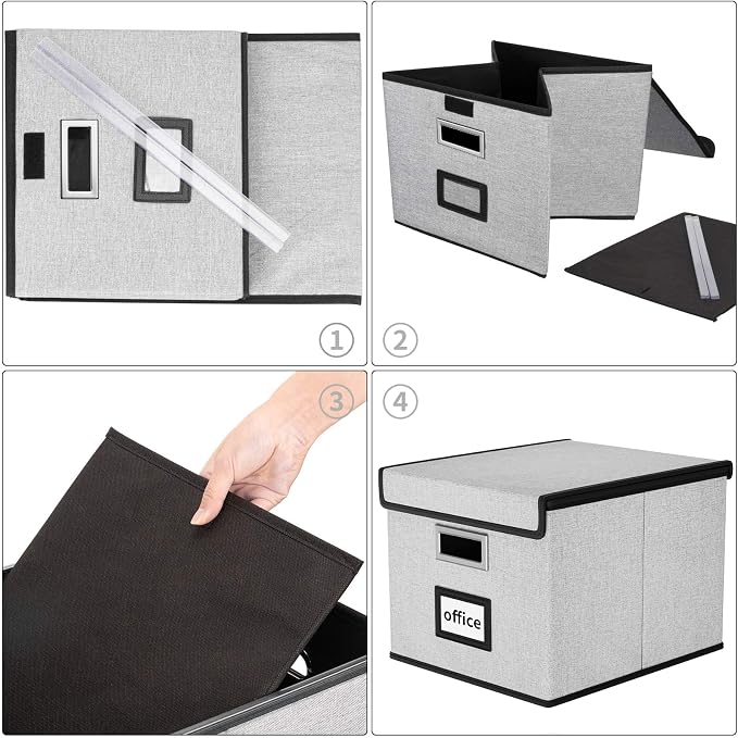 File Organizer Box with Lids, Collapsible File Folder Organizer | File Box with - Image 7