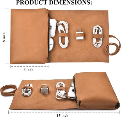 Leather Tech Pouch for Cables Chargers Phone | Tech Bag | Zipper Travel - Image 5