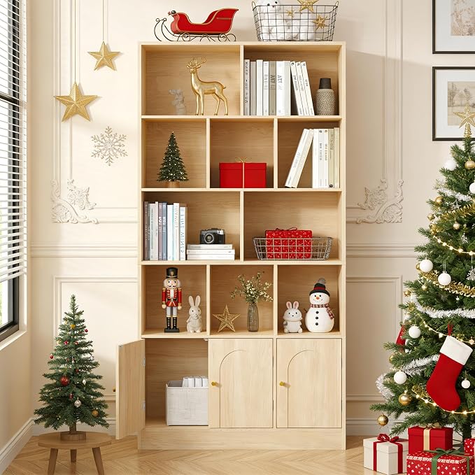 71" Tall Bookshelf with 10 Cubes and 3 Doors, 4-Tier Bookshelf, Open Shelf - Image 3