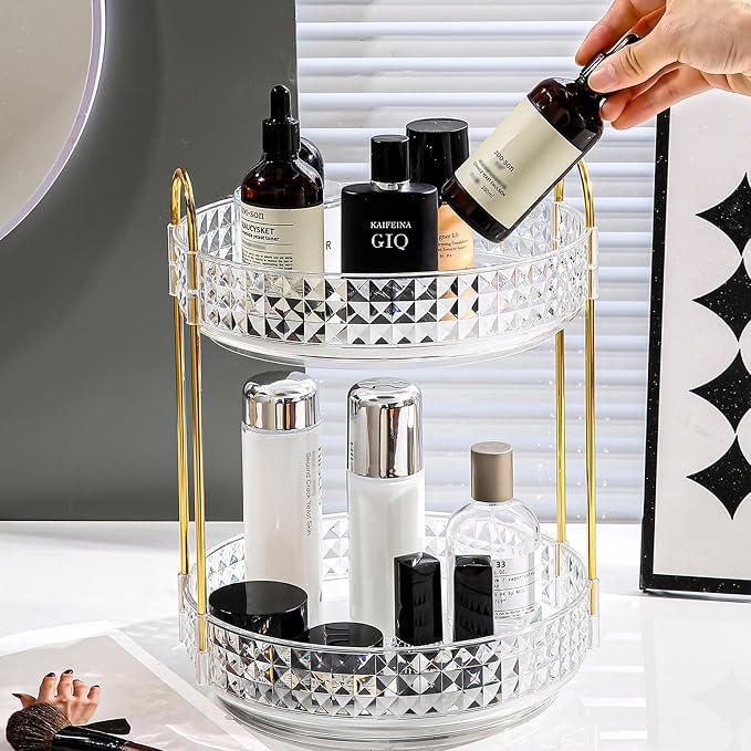 Fangoo 2 Tiers Clear Rotating Makeup Organizer - Image 6