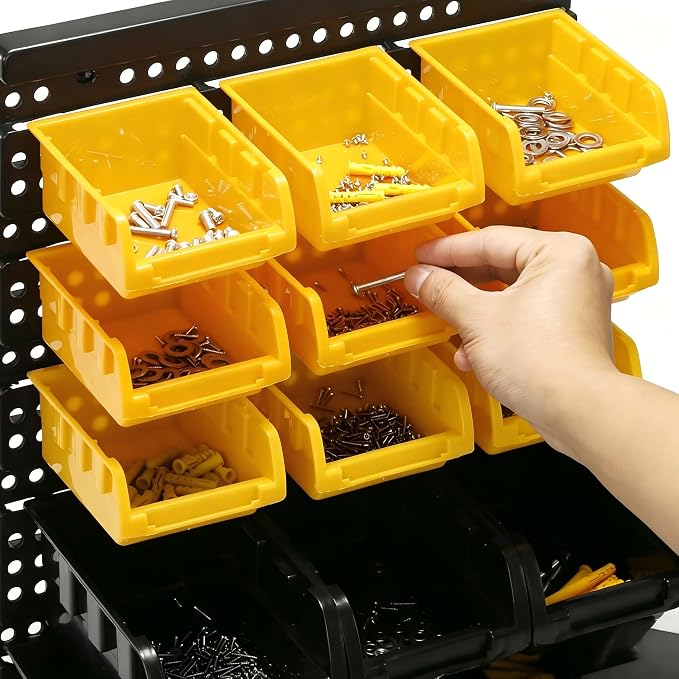 MULSAME Wall Mounted Storage Bins Parts Rack 4 Colors Bin Organizer Garage - Image 3