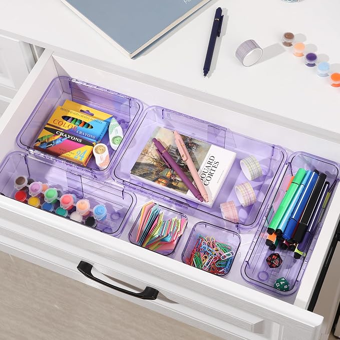 20 Pcs Adjustable Clear Drawer Organizer, Extendable Vanity Storage Bins - Image 7