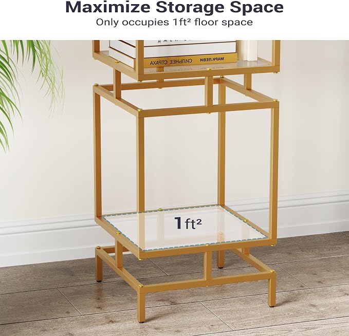 4 Cube Glass Shelf, 4-Tier Bookshelf, Display Shelf Rack, Metal Storage Rack - Image 3
