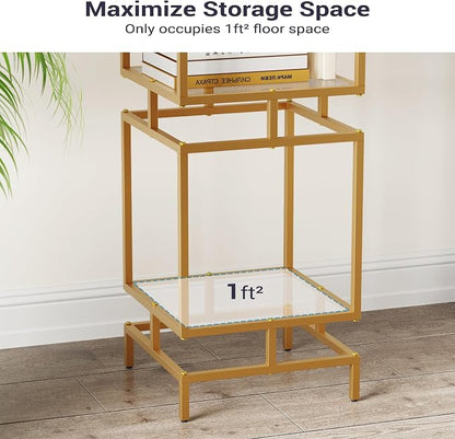4 Cube Glass Shelf, 4-Tier Bookshelf, Display Shelf Rack, Metal Storage Rack - Image 3