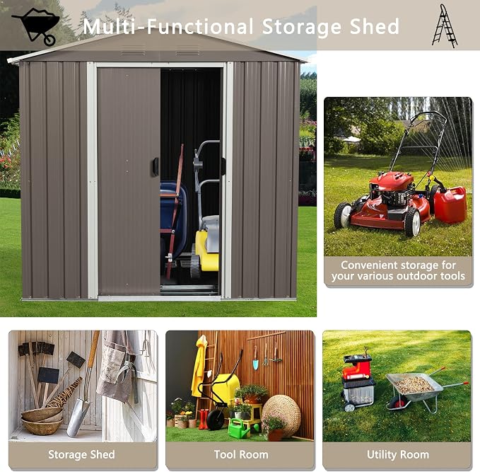 Outdoor Metal Storage Shed Window Ventilation Foundation Frame Waterproof - Image 6
