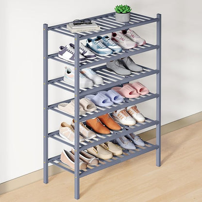 Smiry Bamboo Shoe Rack for Closet, 6 Tier Wooden Stackable Shoe Organizer by Smiry