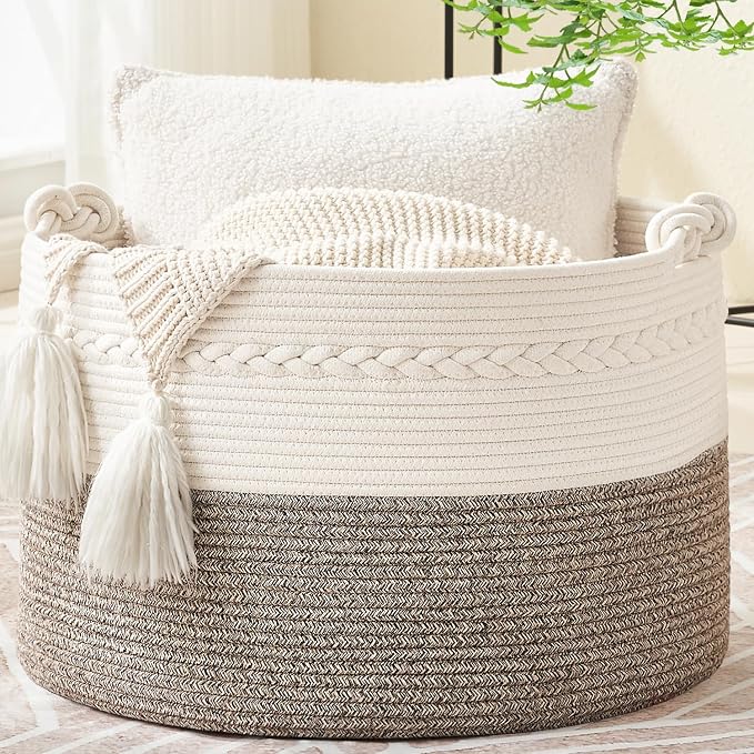 KAKAMAY Large Blanket Basket, Woven Baskets by KAKAMAY