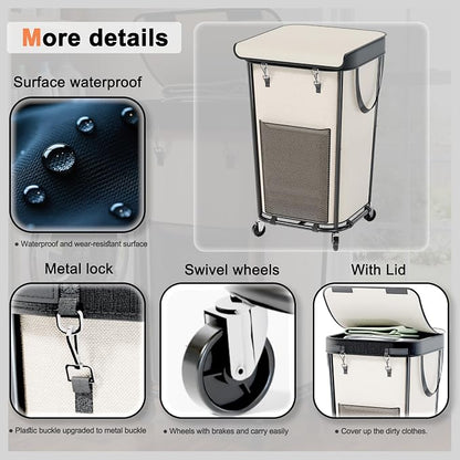 Laundry Basket with Lid and Wheels Rolling Laundry Basket, Removable Laundry - Image 3