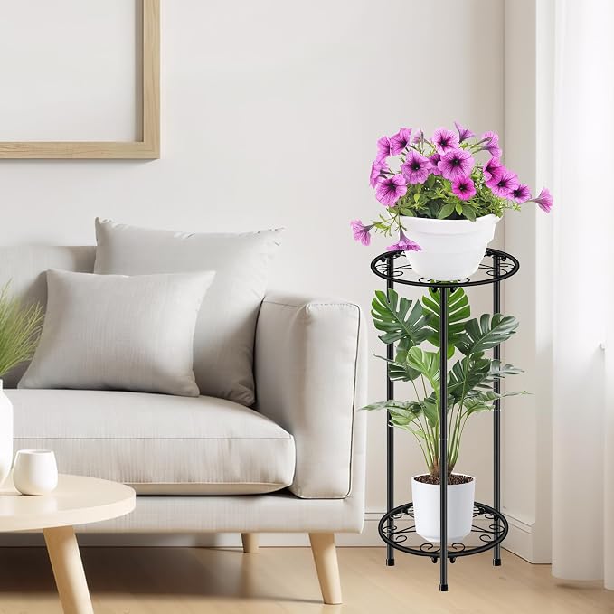 CASIMR Plant Stand Indoor Outdoor, Metal Rustproof Flower Shelf 2 Tier 23.9 inch - Image 3
