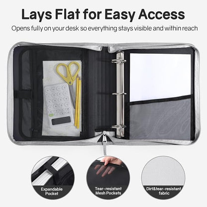 SUNEE Zippered Binder Bag with Handle, 2-Inch 3-Ring O-Ring, 500-Sheet Capacity - Image 4