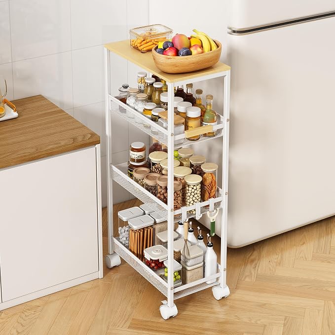 Utility Slim Storage Cart, 4 Tier Rolling Cart by TIPGO
