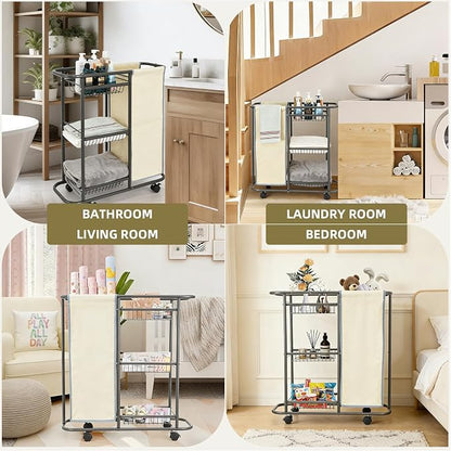 Rolling Laundry Basket with 3 Storage Baskets and 45 L Bag, Heavy Duty Laundry - Image 7
