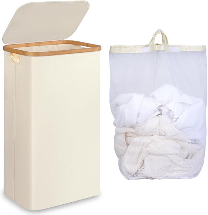 iEGrow Slim Laundry Hamper, 75L Beige Narrow Laundry Basket by iEGrow