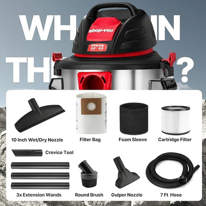 Shop-Vac 5 Gallon 4.5 Peak HP Wet/Dry Vacuum, Stainless Steel Tank, Portable - Image 7