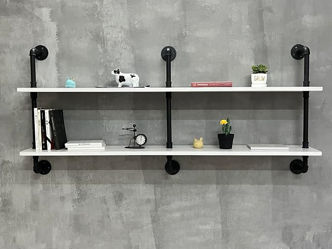 HDDFER Industrial Pipe Shelving Rustic White Pipe Wall Shelves Industrial - Image 5