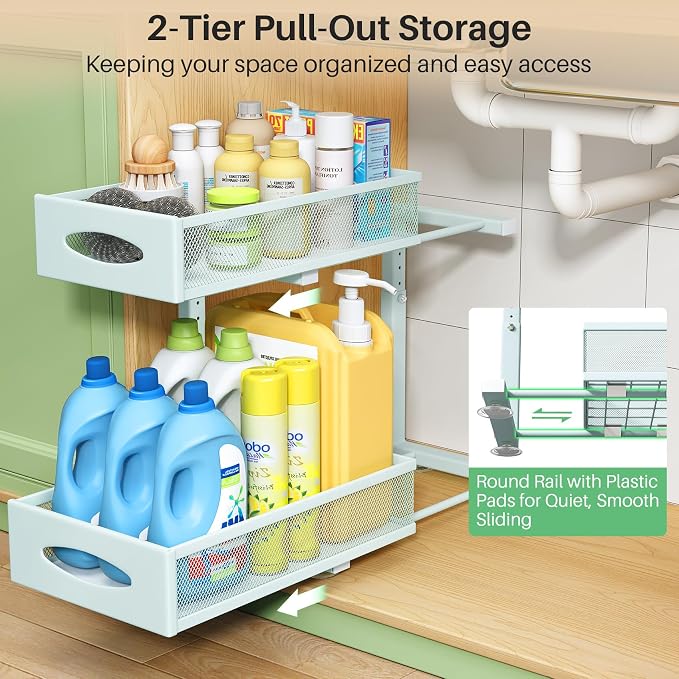 Under Sink Organizer, 2 Tier Pull out Cabinet Organizer Baskets - Image 3