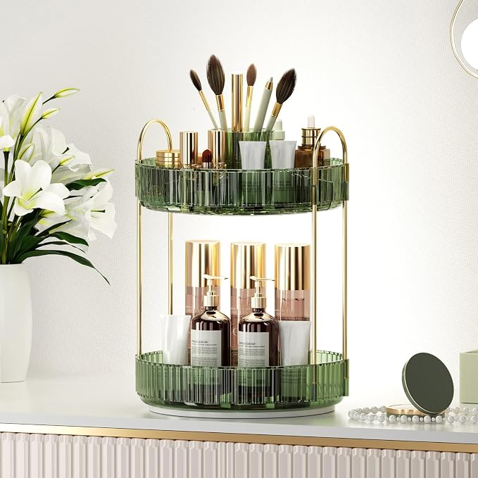 360° Rotating Makeup Organizer, Upgraded 2 Tier Skincare Perfume Organizers - Image 6