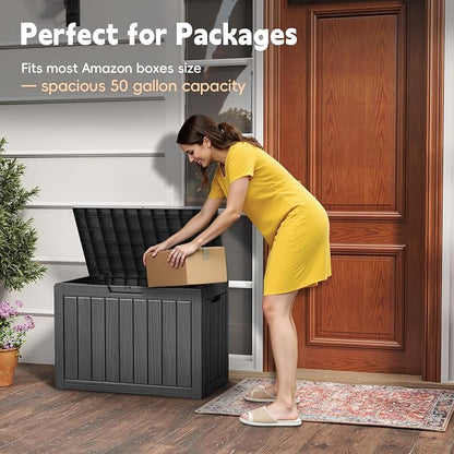 LubanNese Outdoor Storage Box, 50 Gallon Waterproof Resin Deck Box, Storage Bin - Image 7