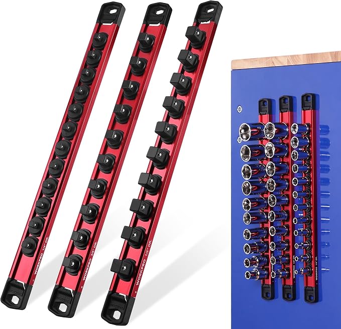 WORKPRO Magnetic Socket Organizer Set, 1/2" 3/8" 1/4" Drive Aluminum Alloy by WORKPRO