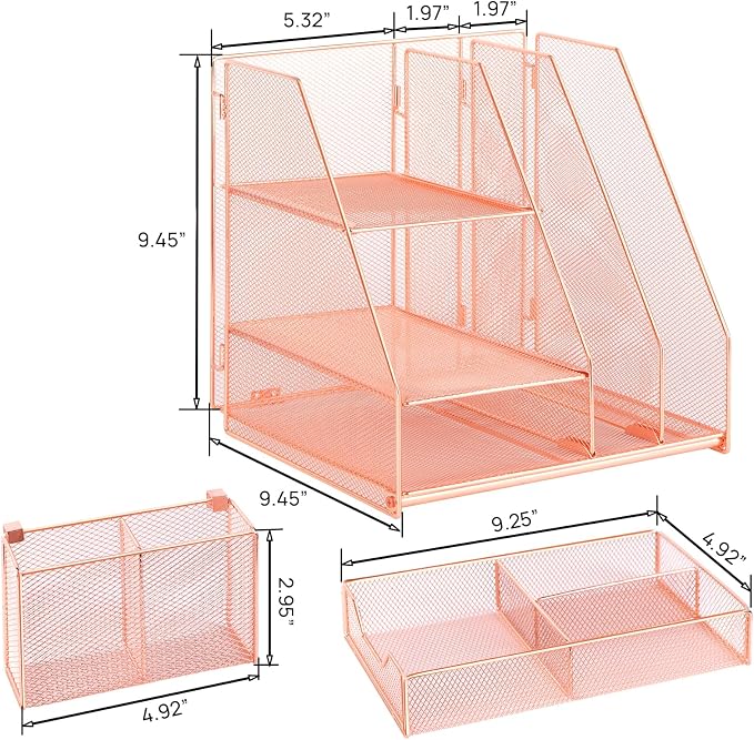 Topwey Rose Gold Desk Accessories, Office Supplies Desk Organizer Caddy - Image 7