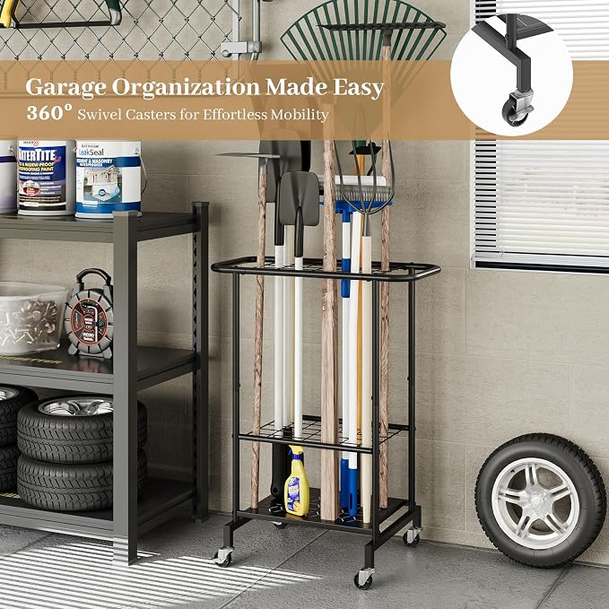 Garden Tool Organizer with Wheels, Heavy Duty Metal Garage Tool Storage Rack - Image 5