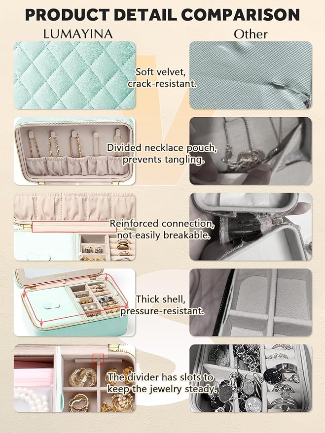 Velvet Travel Jewelry Box with Large Mirror, Double-Layer Jewelry Organizer Case - Image 6