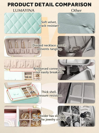 Velvet Travel Jewelry Box with Large Mirror, Double-Layer Jewelry Organizer Case - Image 6