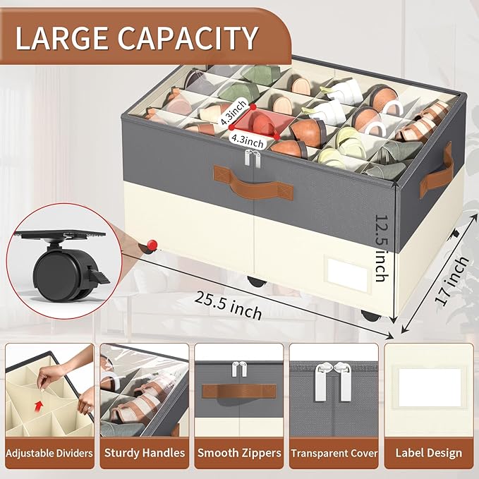 Shoe Organizer for Closet, 2 Pack Shoe Storage Organizer - Image 3