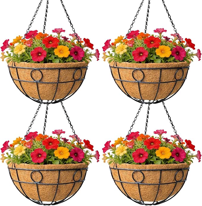 Classic Round Wire Hanging Basket 4 Packs 12 Inch Deep Coco Liner by GYATSOCYGwomenswardrobe