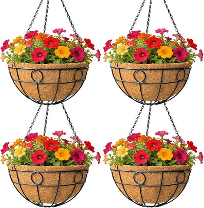 Classic Round Wire Hanging Basket 4 Packs 14 Inch Deep Coco Liner by GYATSOCYGwomenswardrobe