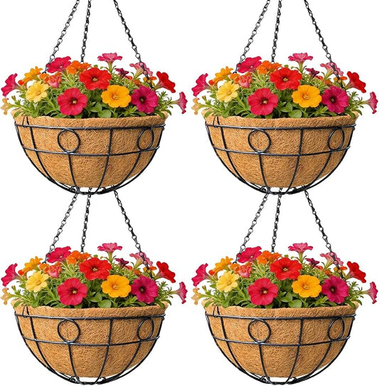 Classic Round Wire Hanging Basket 4 Packs 14 Inch Deep Coco Liner by GYATSOCYGwomenswardrobe