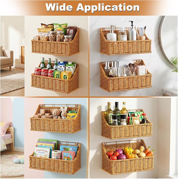 OwnMy 2PCS Plastic Wicker Hanging Basket Wall Mount Fruit Storage Baskets | - Image 7
