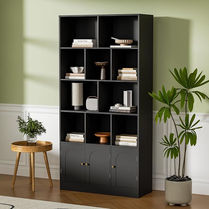 71" Tall Bookshelf with 10 Cubes and 3 Doors, 4-Tier Bookshelf, Open Shelf - Image 4