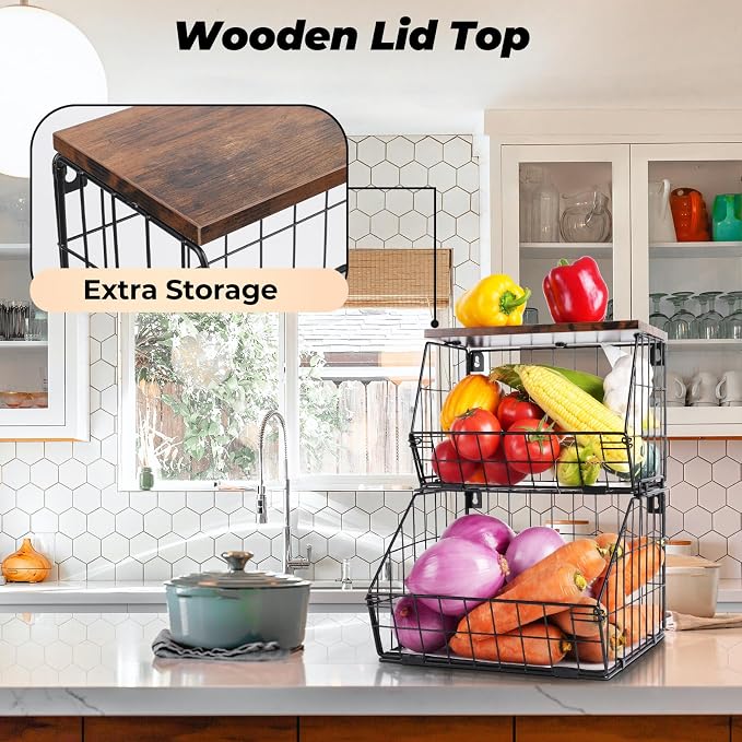 Wawocs 2 Tier Stackable Wall Mounted Hanging Basket, Fruit Basket - Image 2