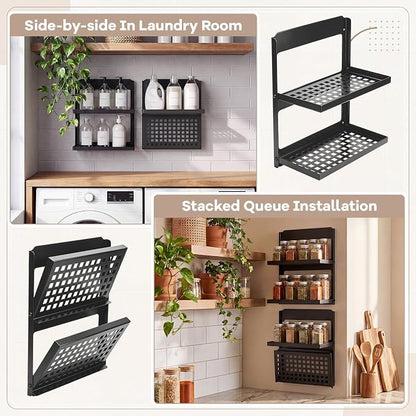 Leinuosen 2 Pack 2-Tier Folding Metal Shelf Wall Mounted Small Fold Down Shelf - Image 6