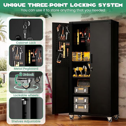 Rolling Tool Cabinet with Pegboard, Tool Room, Assembly Required - Image 5