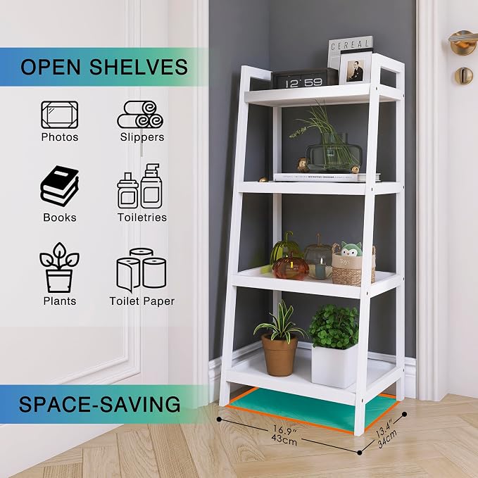 SMIBUY Bamboo Ladder Bookcase, Bathroom Storage Rack Organizer, 4 Tier and 5 - Image 6