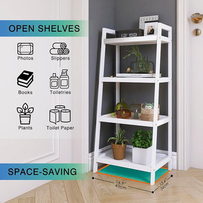 SMIBUY Bamboo Ladder Bookcase, Bathroom Storage Rack Organizer, 4 Tier and 5 - Image 6