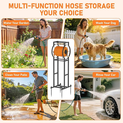 Garden Hose Reel Stand with Storage Rack - 125ft 5/8" Water Hose Organizer - Image 6