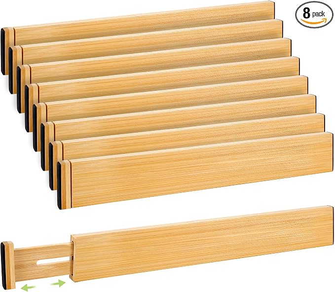 Fyvva Drawer Divider, Adjustable Bamboo Kitchen Drawer Organizer, Spring Loaded by Fyvva