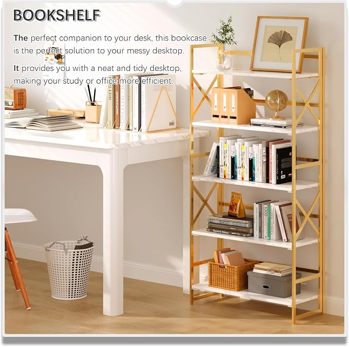 4NM 5 Tiers No Assembly Book Shelves, 51.2" H Folding Bookshelf Bookcase Open - Image 3