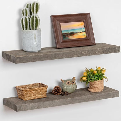 Floating Shelves, 8 Inch Deep Rustic Solid Reclaimed Wood Wall Shelves by FLYJOE