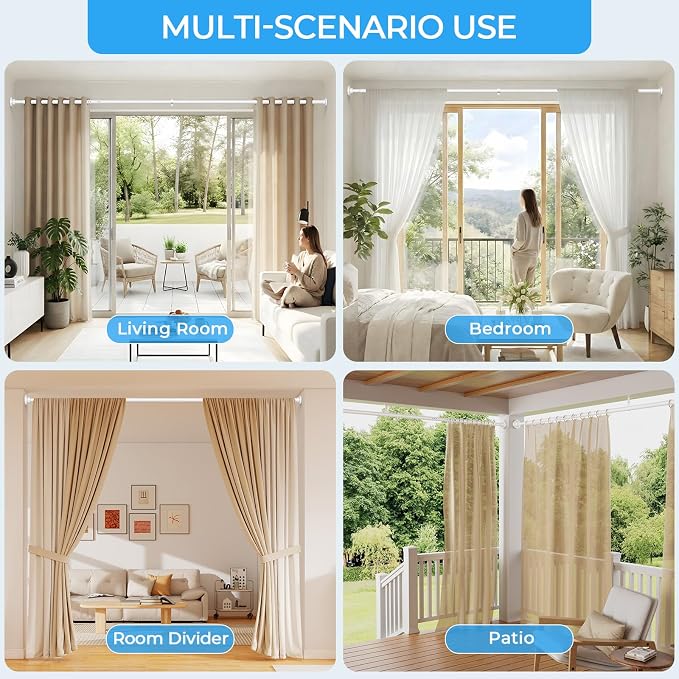 AIZESI Heavy Duty Tension Curtain Rod 40-148" Adjustable No Drill, No Slip - Image 9