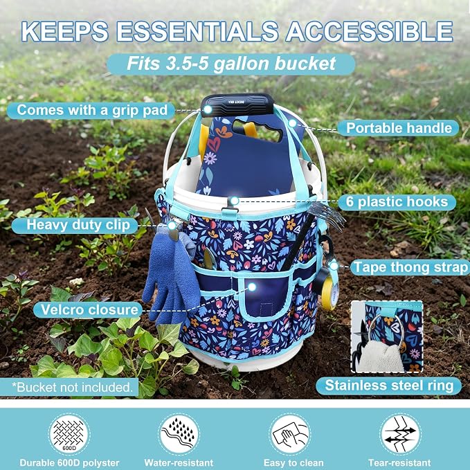 KUNN 5 Gallon Garden Bucket Tool Organizer & Kneeling Pad Set, 18-Pocket Heavy - Image 3