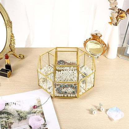 Hipiwe 360 Degree Rotating Glass Makeup Organizer- 5 Slots Gold Metal Cosmetic - Image 6