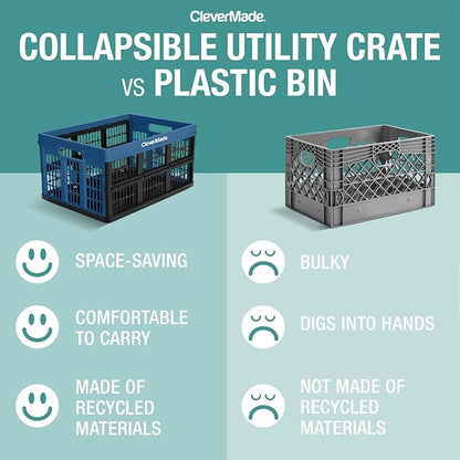 CleverMade Collapsible Utility Crates, 3 Pack, Obsidian | Each crate carries 66 - Image 9