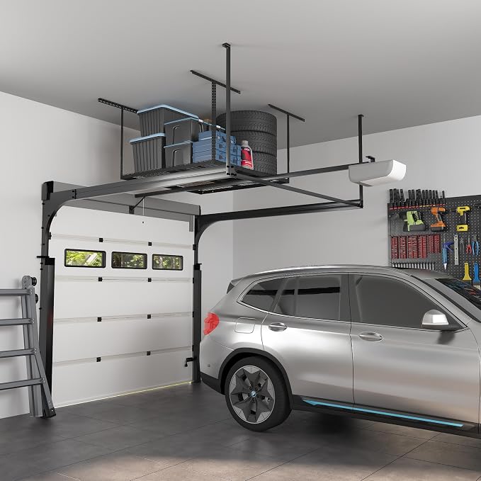 FLEXIMOUNTS 4x4FT Garage Storage Rack Overhead, Adjustable Ceiling Storage Racks - Image 7