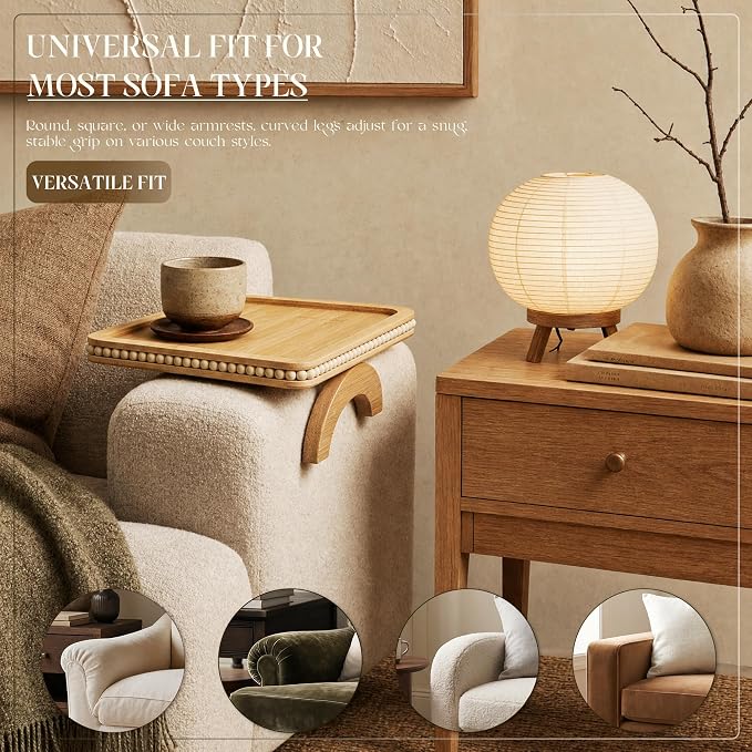 Bamboo Wood Sofa Arm Tray with Beaded Edge - Image 5