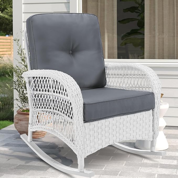 VIVIJASON Outdoor Wicker Rocking Chair, Patio Rattan Rocker Chair - Image 7
